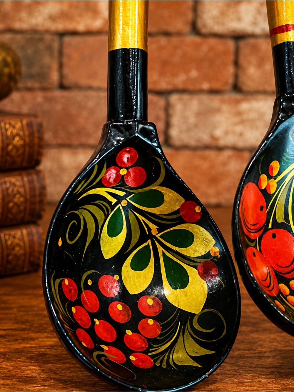 Hand-Painted Russian Khokhloma Spoons - Set of 4 with stand - Picture 2 of 9